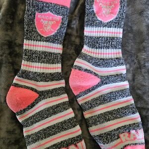 Raiders Striped Pink and Black Socks